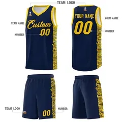 Navy Gold Indians Pattern Sports Uniform Basketball Jersey 5