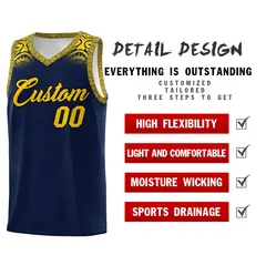 Navy Gold Indians Print Basketball Uniform Jersey 2