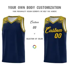 Navy Gold Indians Print Basketball Uniform Jersey 3