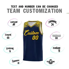 Navy Gold Indians Print Basketball Uniform Jersey 4