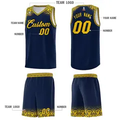 Navy Gold Indians Print Basketball Uniform Jersey 5