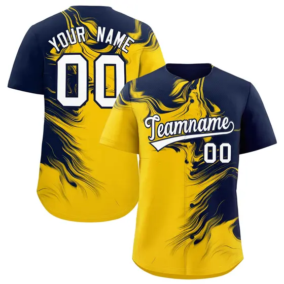 Navy Gold Ink Pattern Authentic Baseball Jersey