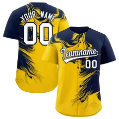 Navy Gold Ink Pattern Authentic Baseball Jersey 1