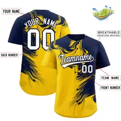 Navy Gold Ink Pattern Authentic Baseball Jersey 2