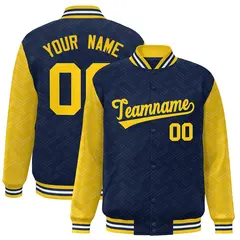 Navy Gold L Pattern Raglan Sleeves Letterman Baseball Jacket
