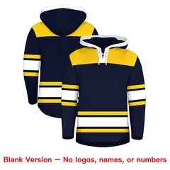 Navy Gold Lace-Up Neck Raglan Hockey Hoodie Jersey 7