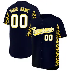 Navy Gold Leopard Graffiti Side Design Baseball Jersey 1