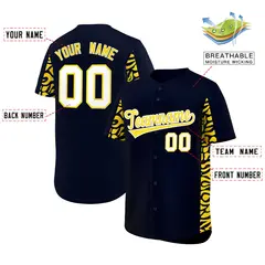 Navy Gold Leopard Graffiti Side Design Baseball Jersey 2