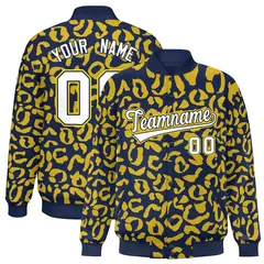 Navy Gold Leopard Graffiti Varsity Letterman Jacket 1