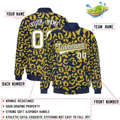 Navy Gold Leopard Graffiti Varsity Letterman Jacket 2