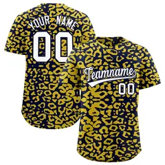 Navy Gold Leopard Print Baseball Jersey