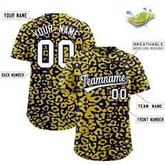 Navy Gold Leopard Print Baseball Jersey 2