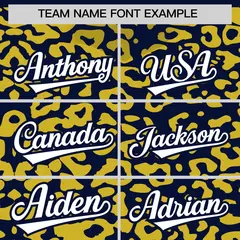 Navy Gold Leopard Print Baseball Jersey 3