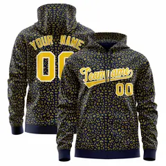 Navy Gold Leopard Print Varsity Letterman Jacket Hoodie 1
