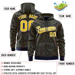 Navy Gold Leopard Print Varsity Letterman Jacket Hoodie 4