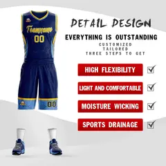 Navy Gold-Light Blue Graffiti Lightning Basketball Jersey 2