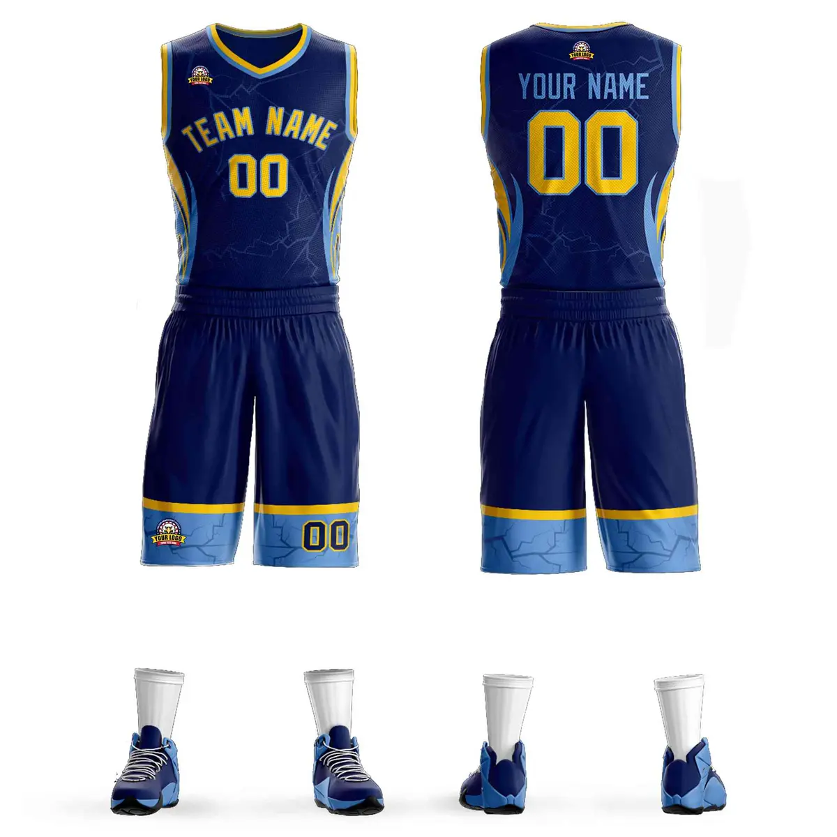 Navy Gold-Light Blue Graffiti Lightning Basketball Jersey