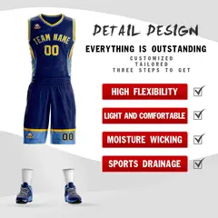 Navy Gold-Light Blue Graffiti Lightning Basketball Jersey 2