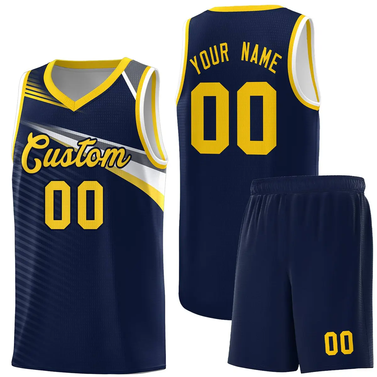 Navy Gold-Navy Chest Color Block Basketball Jersey