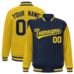 Navy Gold Pinstripe Raglan Varsity Letterman Baseball Jacket 1