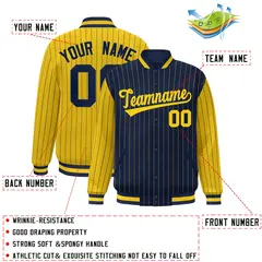 Navy Gold Pinstripe Raglan Varsity Letterman Baseball Jacket 2
