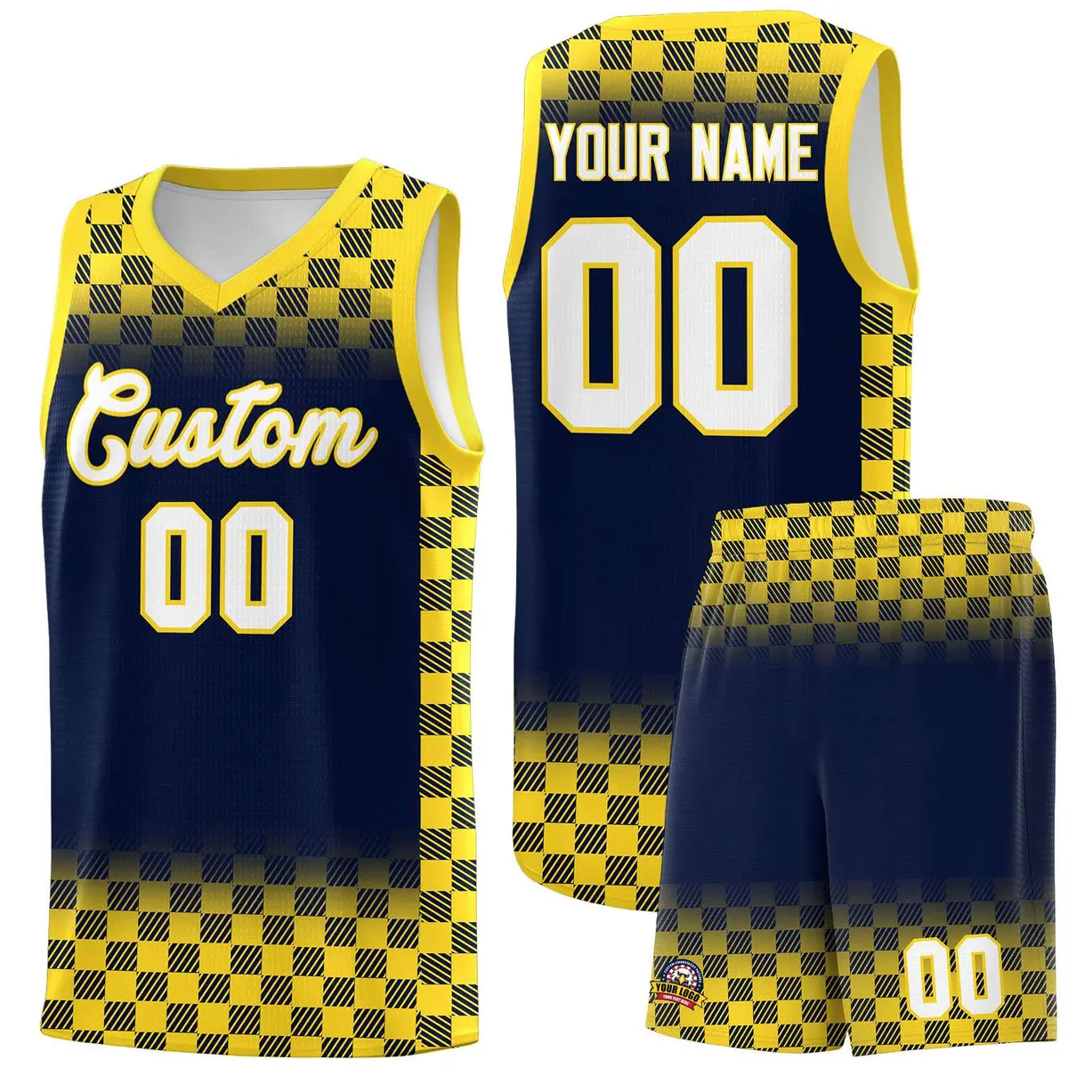 Navy Gold Plaid Basketball Jersey for Teams