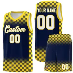 Navy Gold Plaid Basketball Jersey for Teams