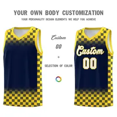 Navy Gold Plaid Basketball Jersey for Teams 3