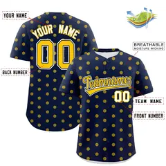 Navy Gold Polka Dot Graffiti Authentic Baseball Jersey 2