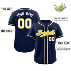Navy Gold-Powder Blue Classic Authentic Baseball Jersey 2