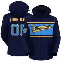 Navy Gold-Powder Blue Color Block Hooded Waterproof Jacket 1