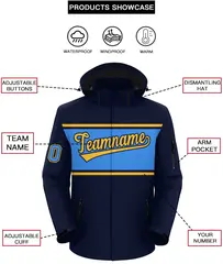 Navy Gold-Powder Blue Color Block Hooded Waterproof Jacket 2