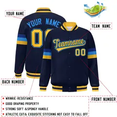 Navy Gold-Powder Blue Color Block Varsity Full-Snap Baseball Jacket 2