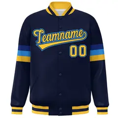 Navy Gold-Powder Blue Color Block Varsity Full-Snap Baseball Jacket 3