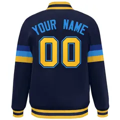 Navy Gold-Powder Blue Color Block Varsity Full-Snap Baseball Jacket 4