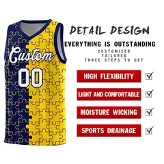Navy Gold Puzzle Pattern Splid Basketball Kits 2
