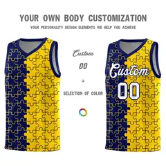 Navy Gold Puzzle Pattern Splid Basketball Kits 3