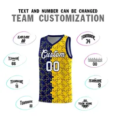 Navy Gold Puzzle Pattern Splid Basketball Kits 4