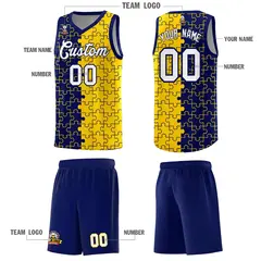 Navy Gold Puzzle Pattern Splid Basketball Kits 5