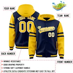 Navy Gold Raglan Full-Snap Varsity Letterman Three Stripes Jacket Hoodie 4