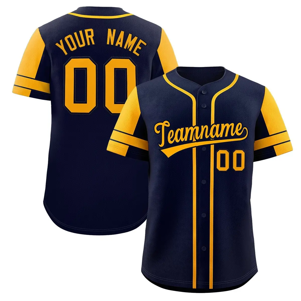 Navy Gold Raglan Sleeves Authentic Baseball Jersey