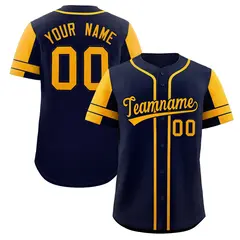 Navy Gold Raglan Sleeves Authentic Baseball Jersey 1