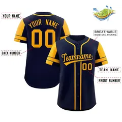Navy Gold Raglan Sleeves Authentic Baseball Jersey 2
