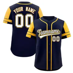Navy Gold Raglan Sleeves Authentic Baseball Jersey 1