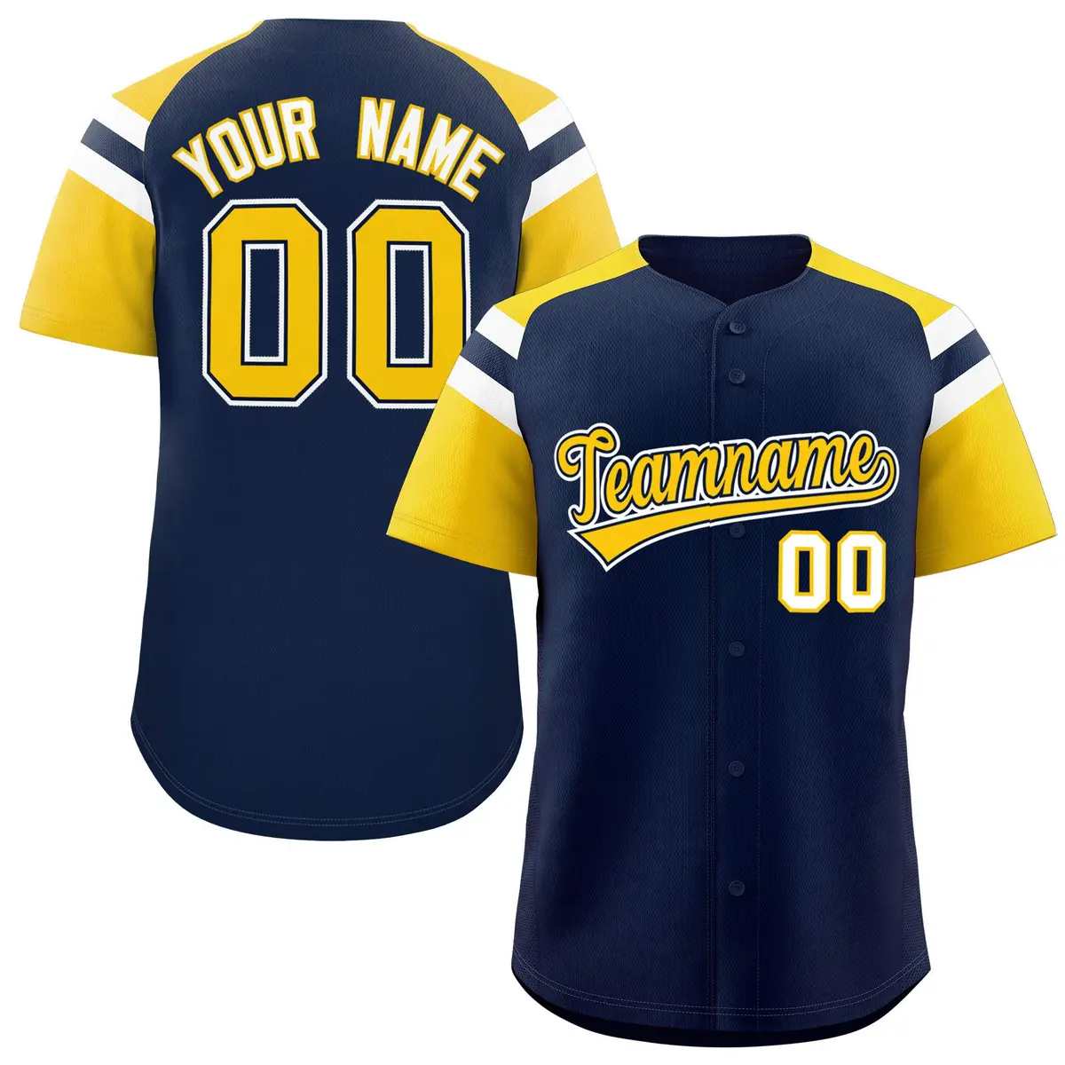 Navy Gold Raglan Sleeves Contrast Baseball Jersey