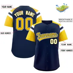 Navy Gold Raglan Sleeves Contrast Baseball Jersey 2