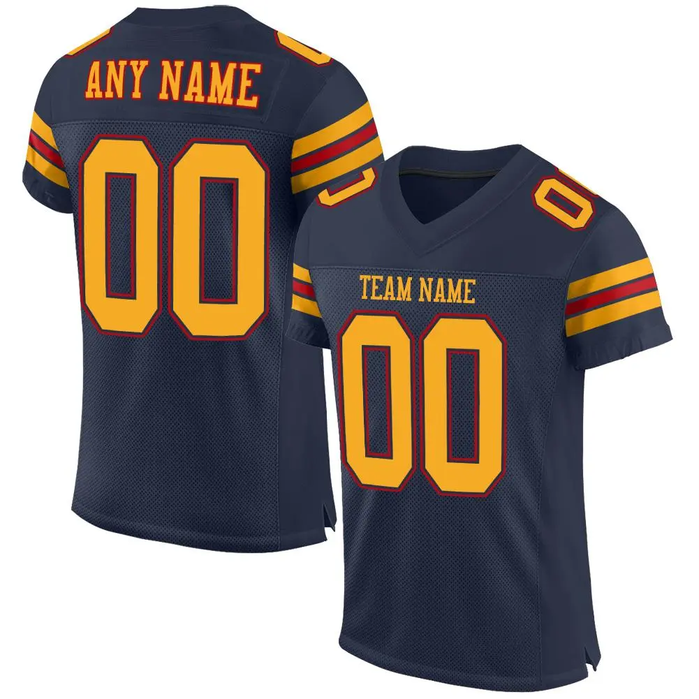 Navy Gold-Red Classic Style Mesh Authentic Football Jersey