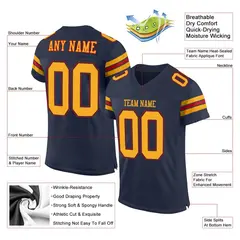 Navy Gold-Red Classic Style Mesh Authentic Football Jersey 2