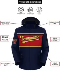 Navy Gold-Red Color Block Hooded Waterproof Outdoor Jacket 2