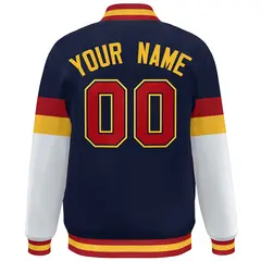 Navy Gold-Red Color Block Varsity Full-Snap Baseball Jacket 4